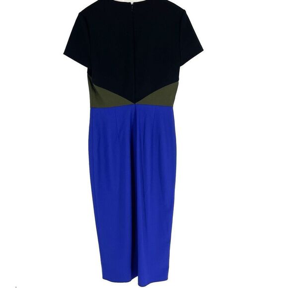 Diane Von Furstenberg Dress Size 6 Green Black Colorblock Midi Sheath Tailored - Picture 4 of 6